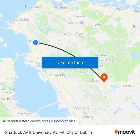 Shattuck Av & University Av to City of Dublin map