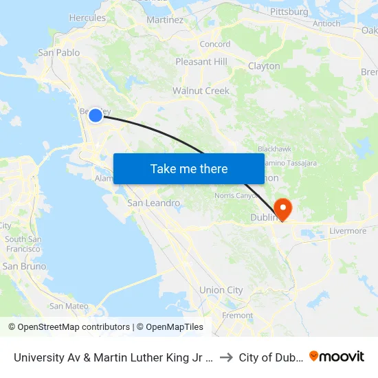University Av & Martin Luther King Jr Way to City of Dublin map