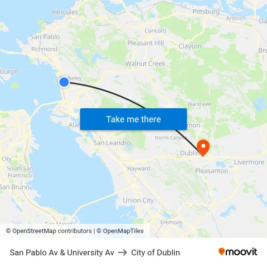 San Pablo Av & University Av to City of Dublin map