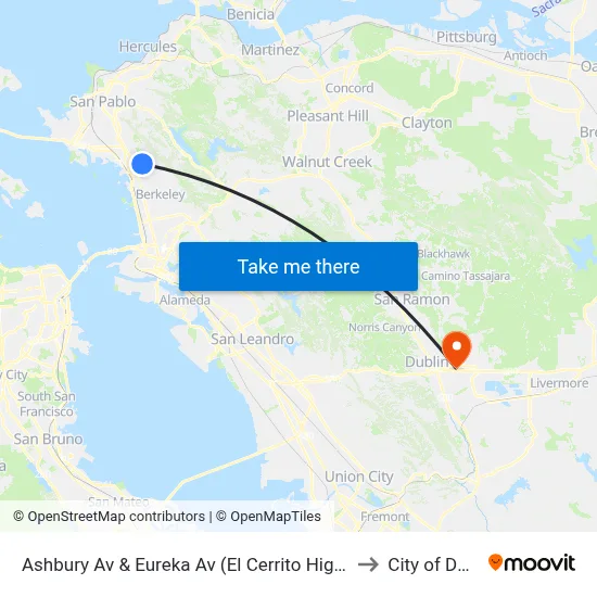 Ashbury Av & Eureka Av (El Cerrito High School) to City of Dublin map
