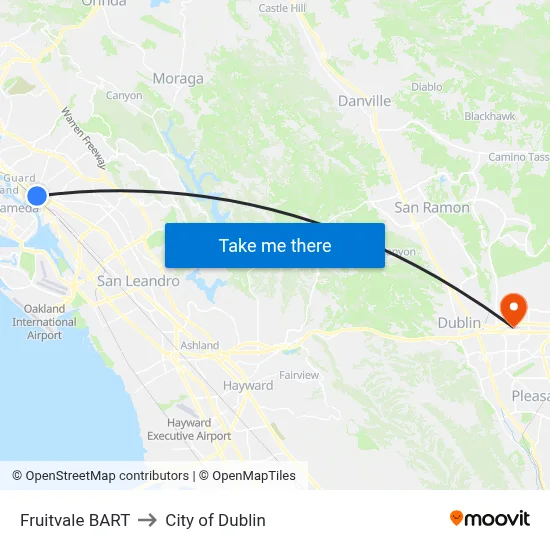 Fruitvale BART to City of Dublin map