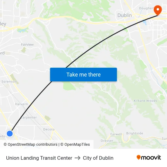 Union Landing Transit Center to City of Dublin map