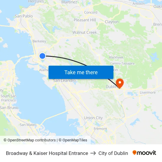 Broadway & Kaiser Hospital Entrance to City of Dublin map