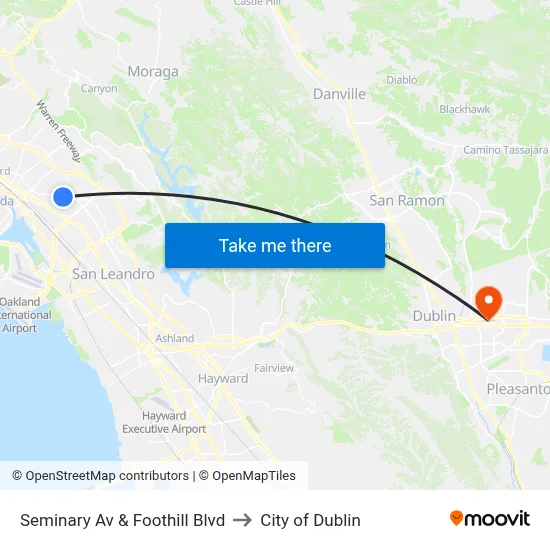 Seminary Av & Foothill Blvd to City of Dublin map