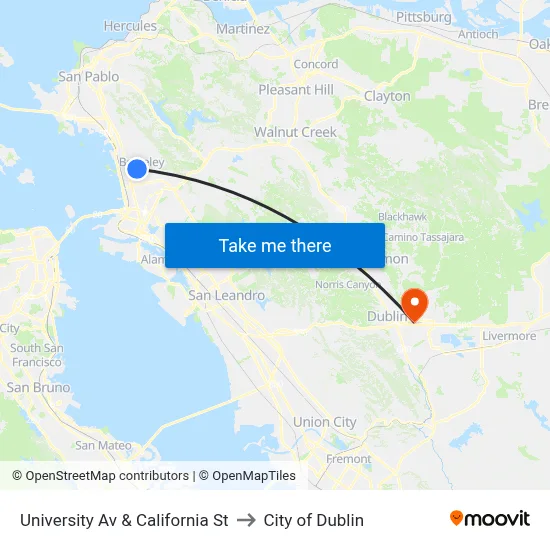 University Av & California St to City of Dublin map