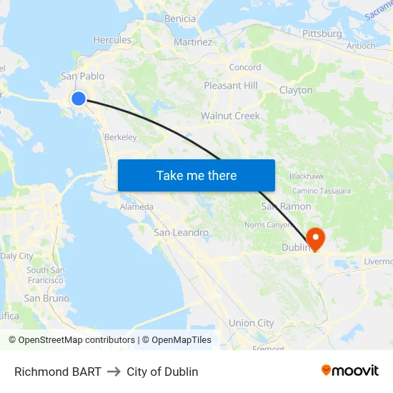 Richmond BART to City of Dublin map
