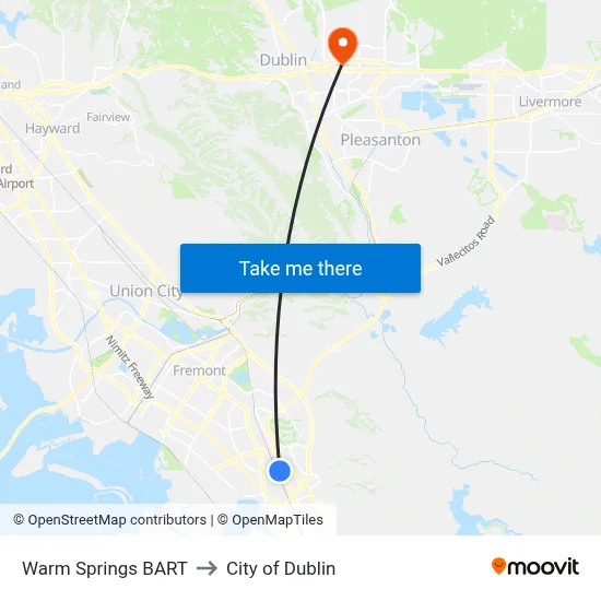 Warm Springs BART to City of Dublin map
