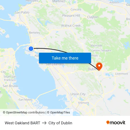 West Oakland BART to City of Dublin map