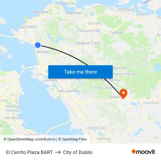 El Cerrito Plaza BART to City of Dublin map