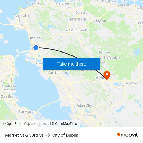 Market St & 53rd St to City of Dublin map