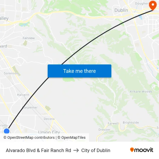 Alvarado Blvd & Fair Ranch Rd to City of Dublin map