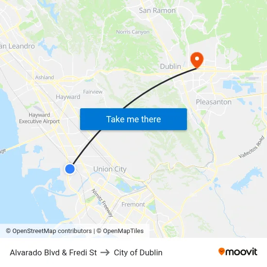 Alvarado Blvd & Fredi St to City of Dublin map