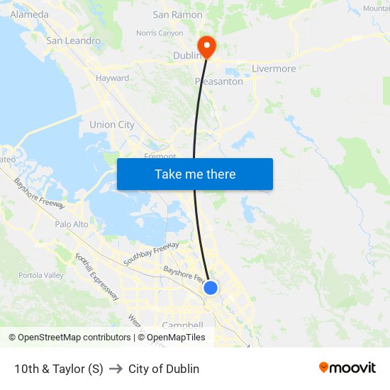 10th & Taylor (S) to City of Dublin map