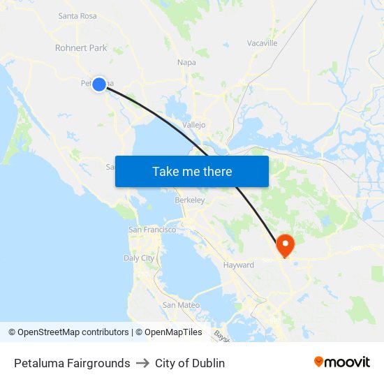 Petaluma Fairgrounds to City of Dublin map
