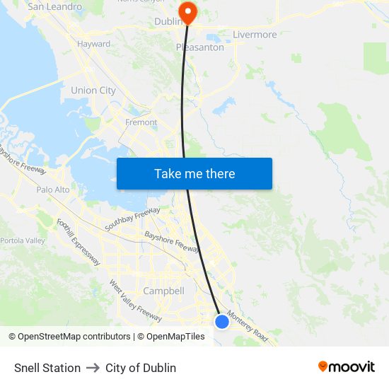 Snell Station to City of Dublin map