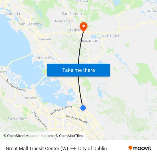 Great Mall Transit Center (W) to City of Dublin map