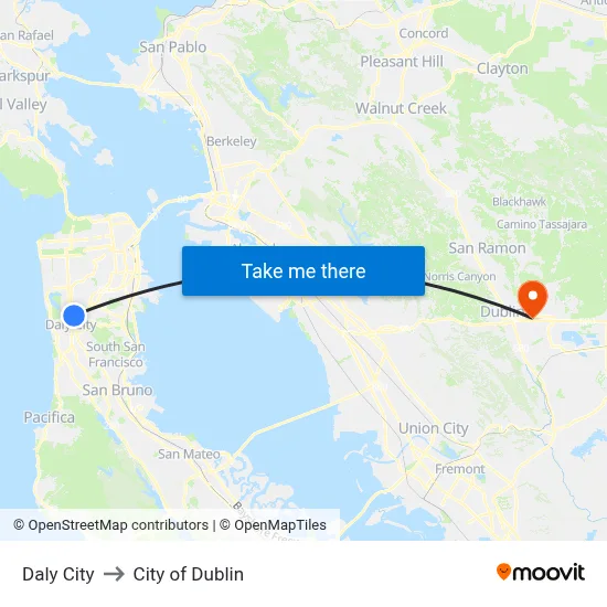 Daly City to City of Dublin map