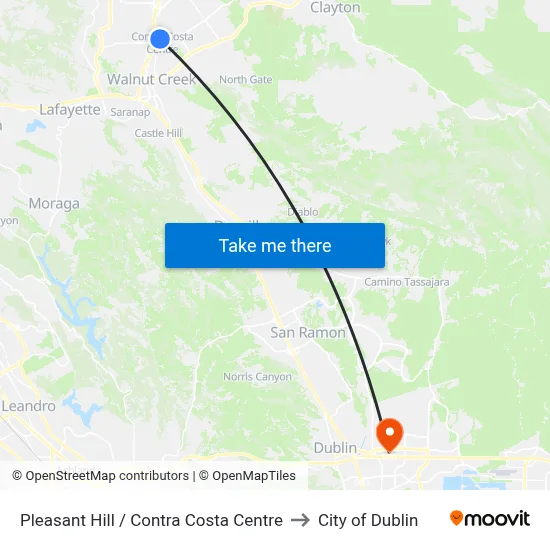 Pleasant Hill / Contra Costa Centre to City of Dublin map