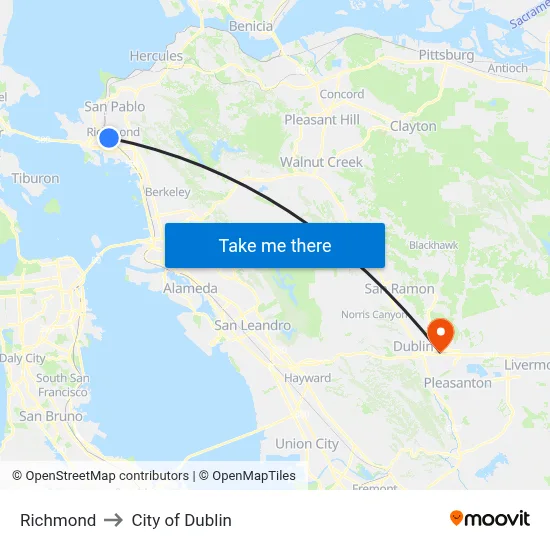 Richmond to City of Dublin map
