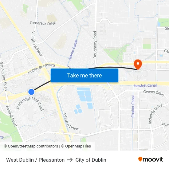 West Dublin / Pleasanton to City of Dublin map