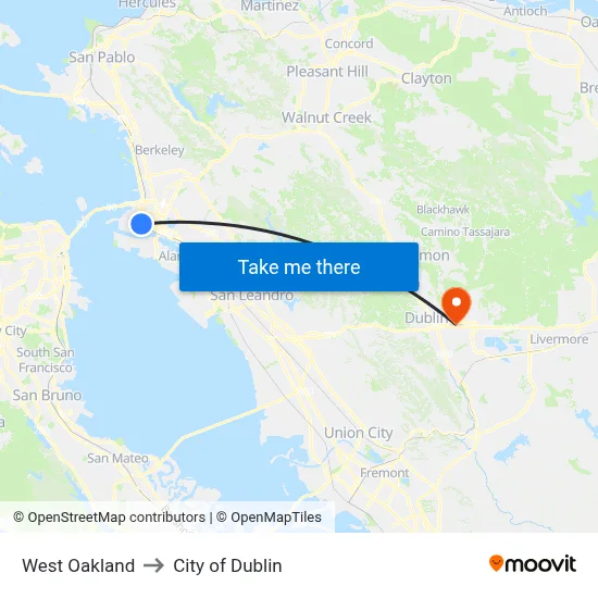 West Oakland to City of Dublin map