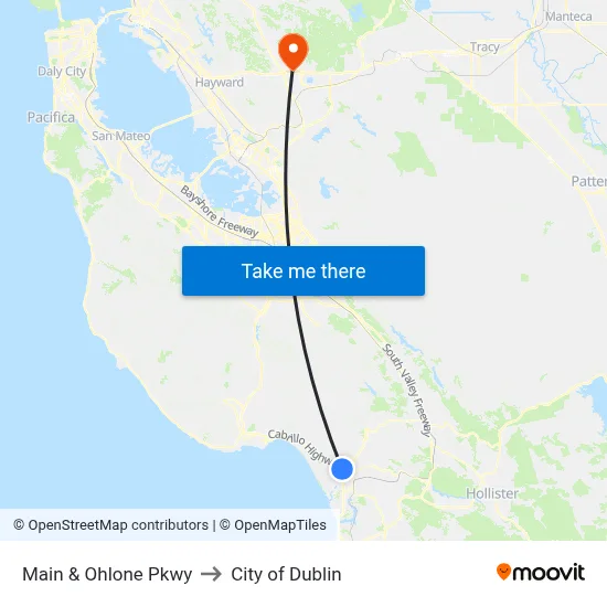 Main & Ohlone Pkwy to City of Dublin map