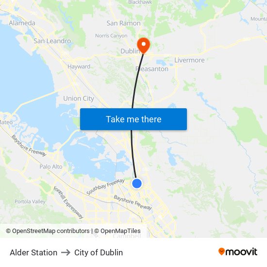 Alder Station to City of Dublin map