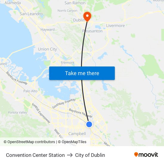 Convention Center Station to City of Dublin map