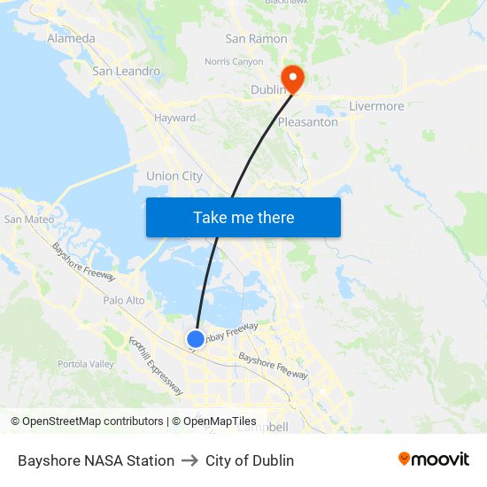 Bayshore NASA Station to City of Dublin map