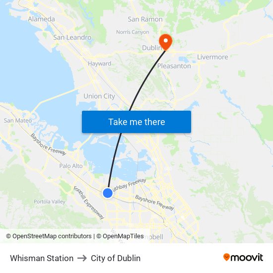 Whisman Station to City of Dublin map