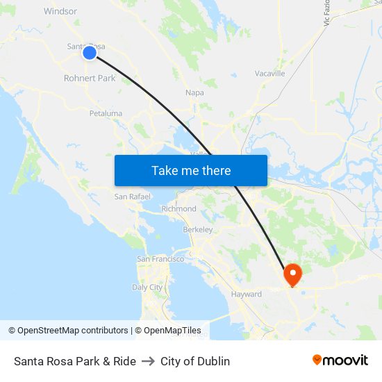 Santa Rosa Park & Ride to City of Dublin map