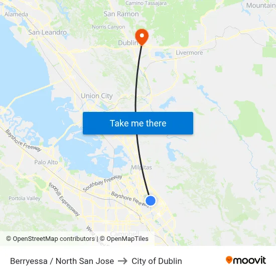 Berryessa / North San Jose to City of Dublin map