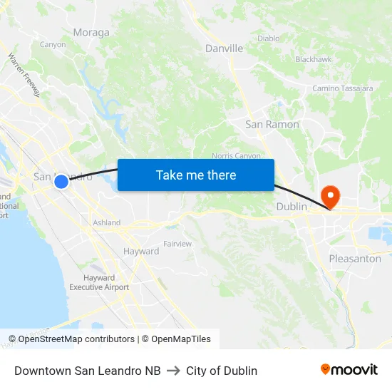 Downtown San Leandro NB to City of Dublin map