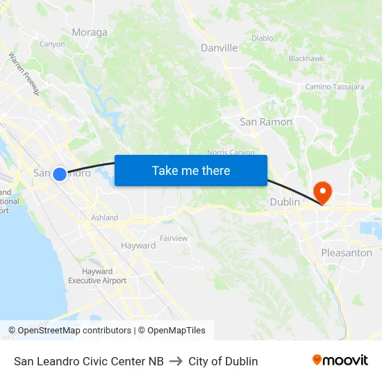 San Leandro Civic Center NB to City of Dublin map