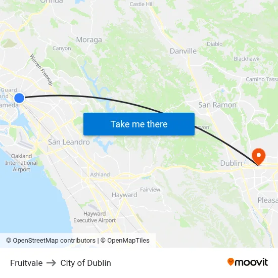 Fruitvale to City of Dublin map