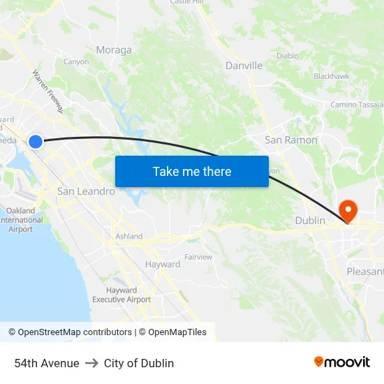 54th Avenue to City of Dublin map
