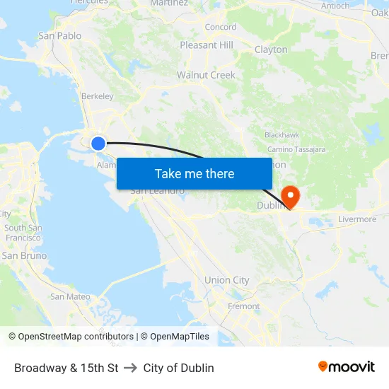 Broadway & 15th St to City of Dublin map