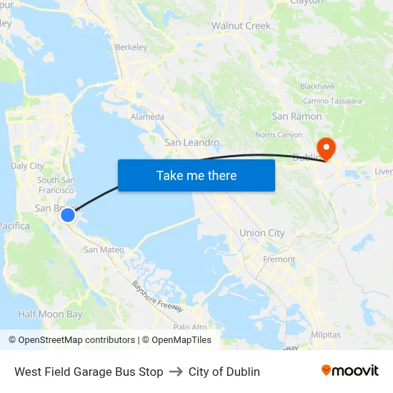 West Field Garage Bus Stop to City of Dublin map