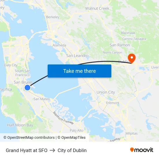 Grand Hyatt at SFO to City of Dublin map