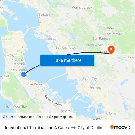 International Terminal and A Gates to City of Dublin map