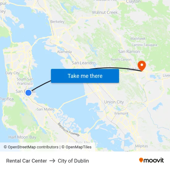 Rental Car Center to City of Dublin map