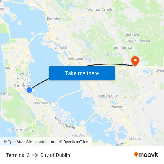 Terminal 3 to City of Dublin map