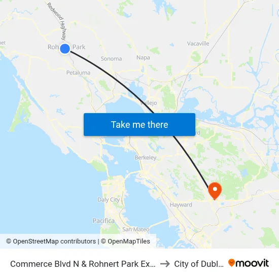 Commerce Blvd N & Rohnert Park Expy to City of Dublin map