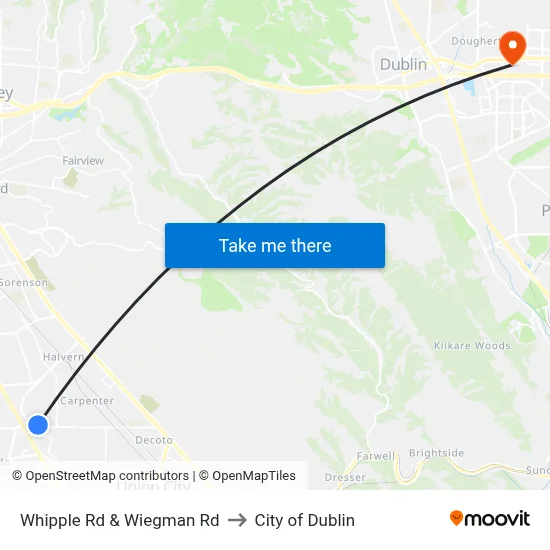 Whipple Rd & Wiegman Rd to City of Dublin map