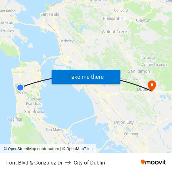 Font Blvd & Gonzalez Dr to City of Dublin map