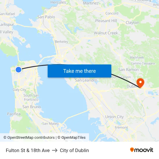 Fulton St & 18th Ave to City of Dublin map