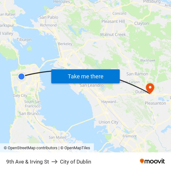 9th Ave & Irving St to City of Dublin map