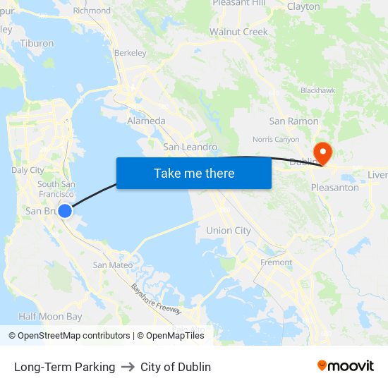 Long-Term Parking to City of Dublin map