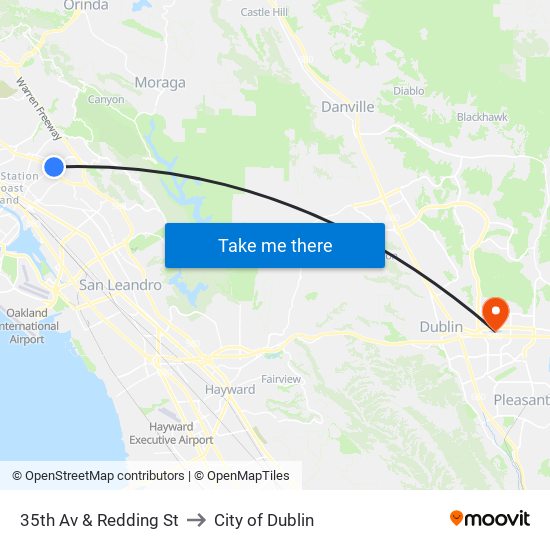 35th Av & Redding St to City of Dublin map