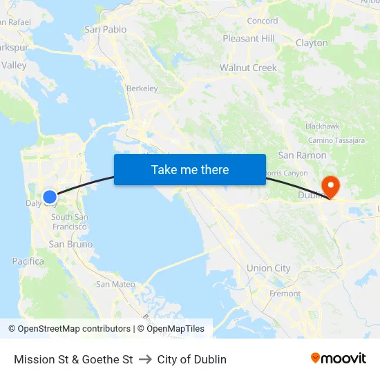 Mission St & Goethe St to City of Dublin map